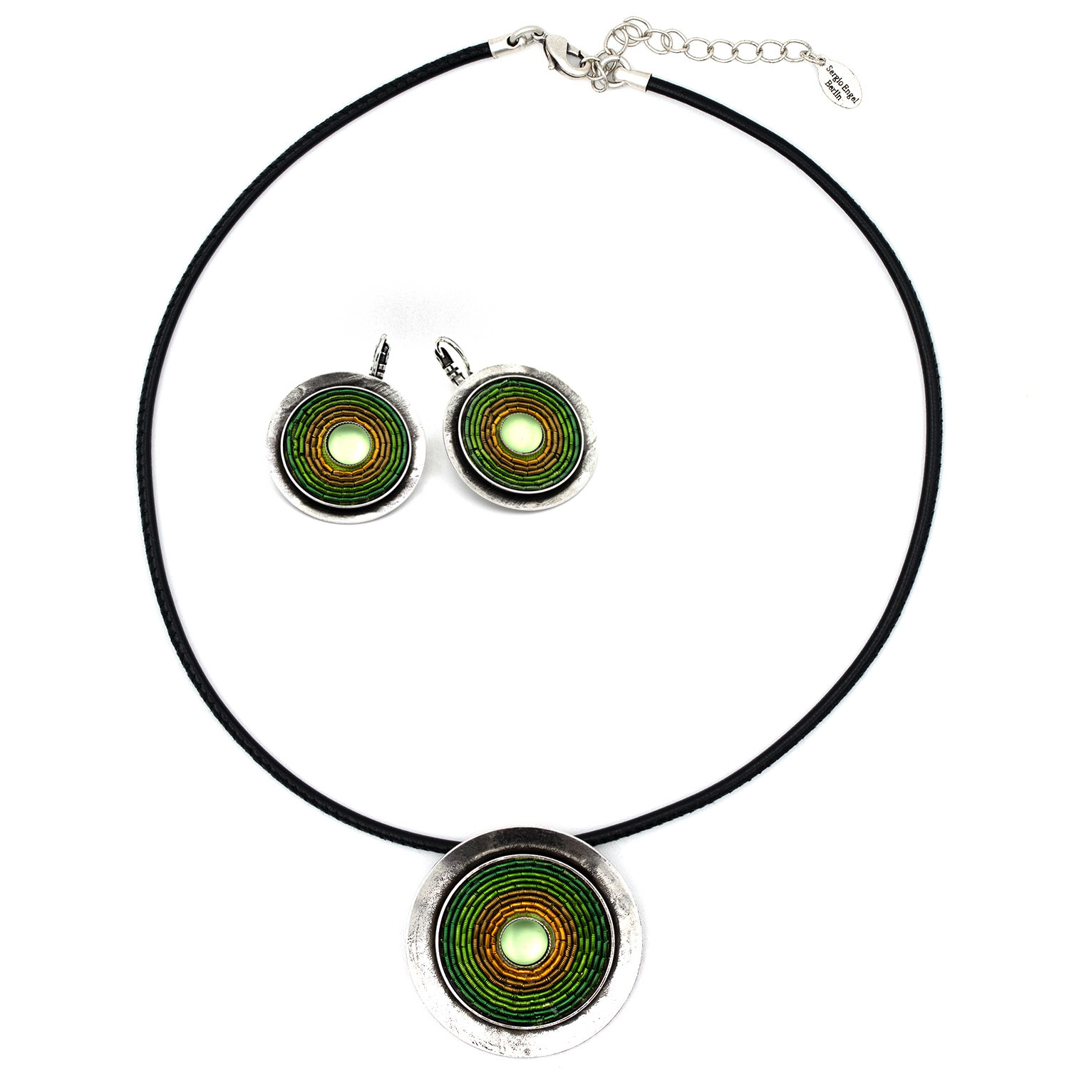 Schmuckset | Kette & Ohrringe grün – India Antik Iris