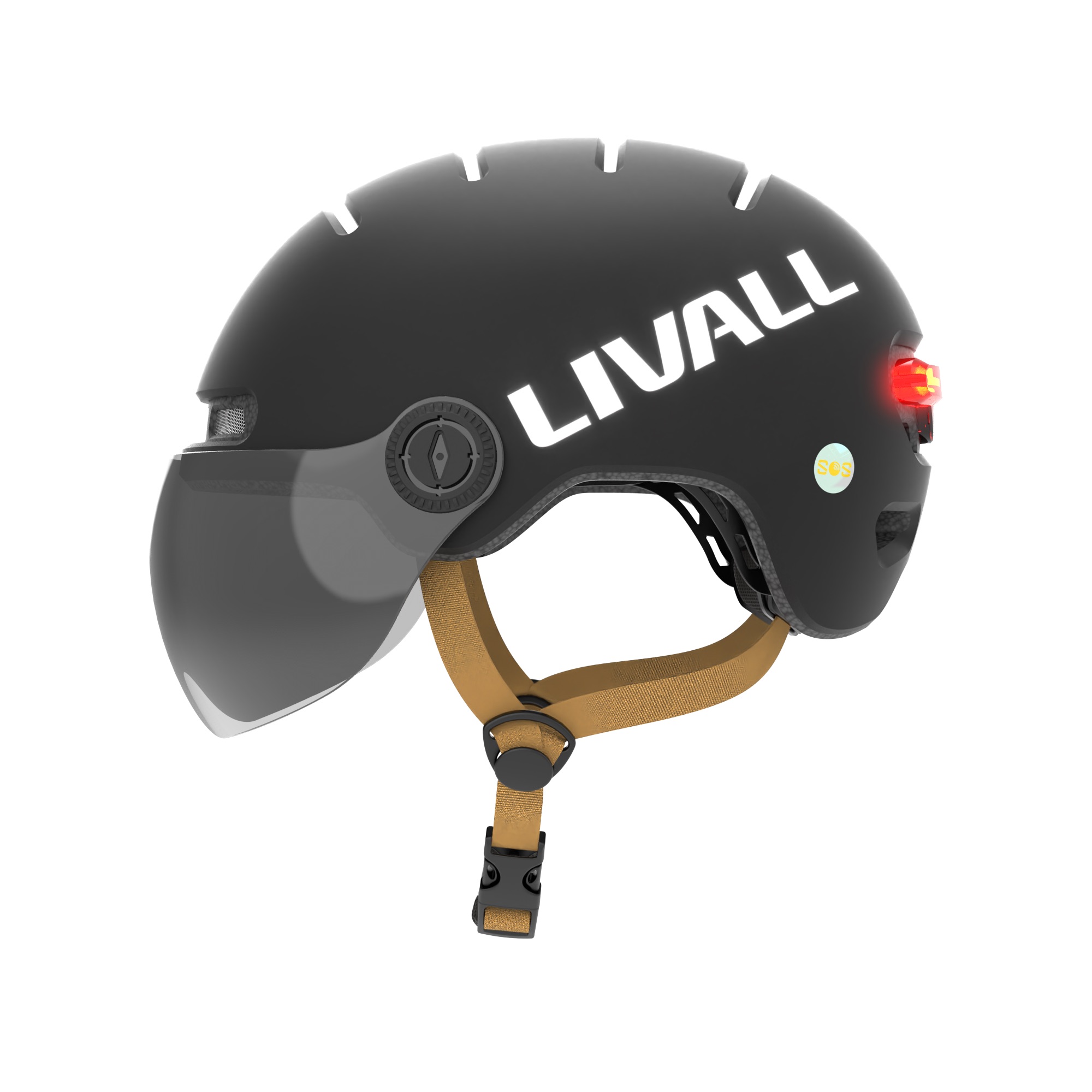 Fahrradhelm mit Visier, Bremslicht und SOS-Alarm – LIVALL L23