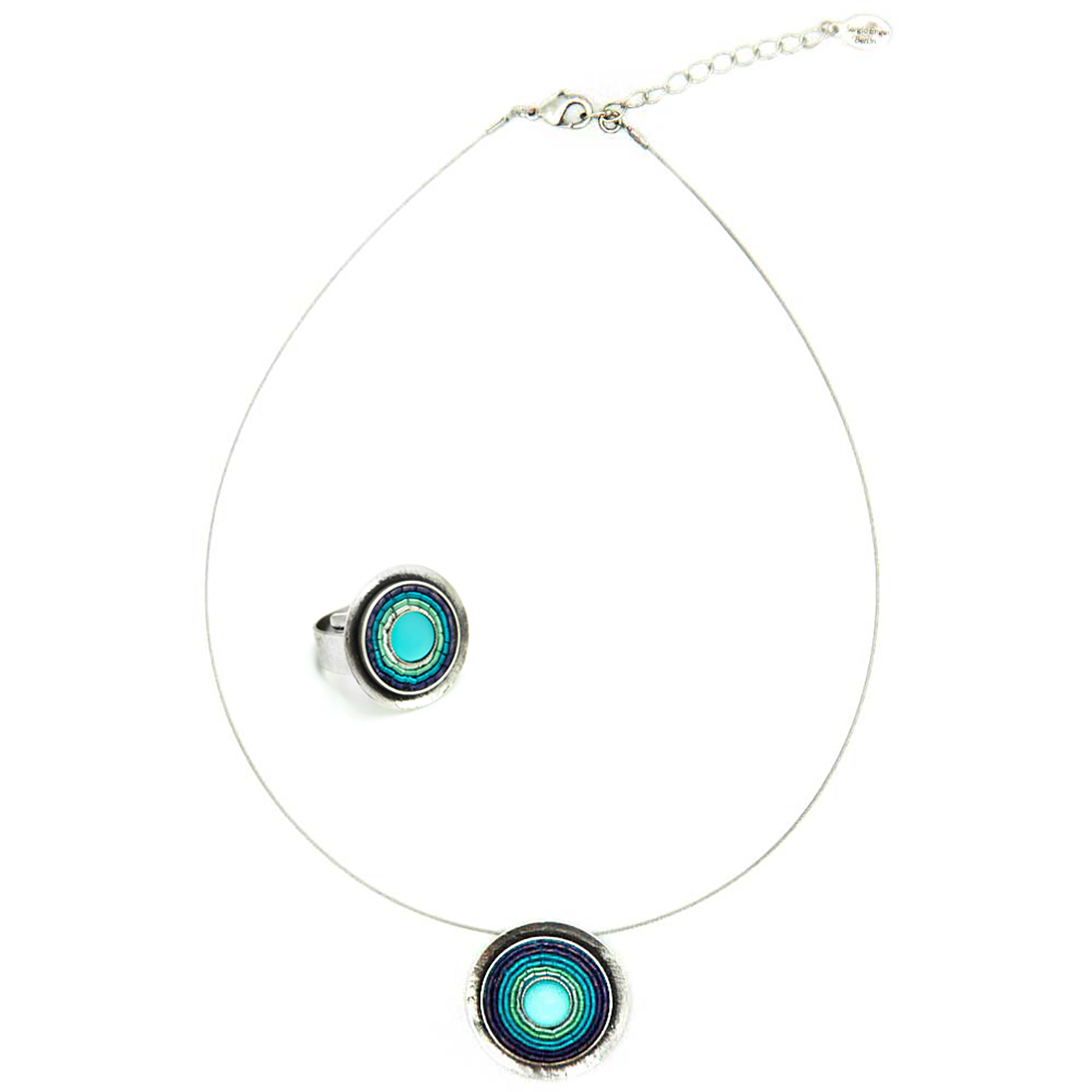 Schmuckset Kette & Ring blau – India Antik
