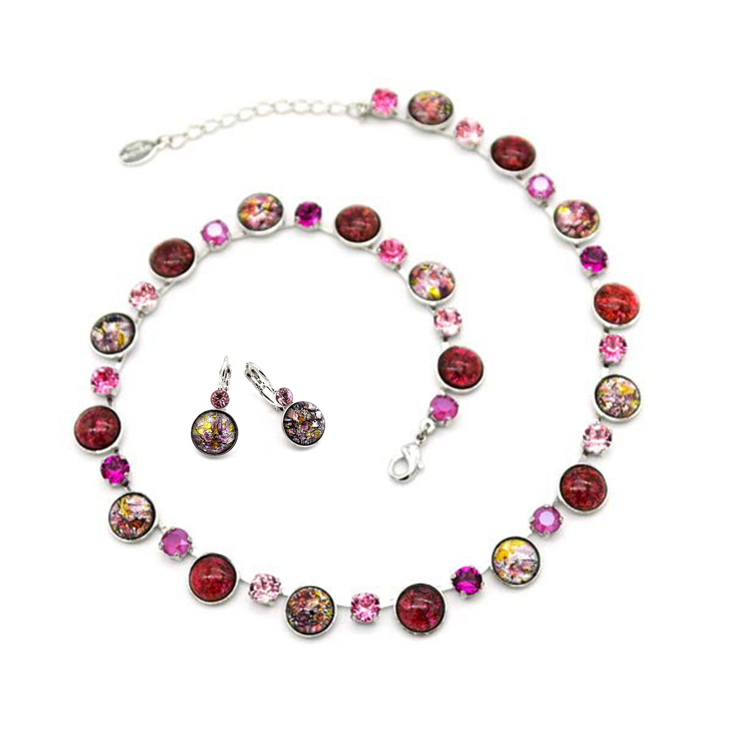 Schmuckset Kette & Ohrringe | Rhodiniert | 01 Bohemia pink