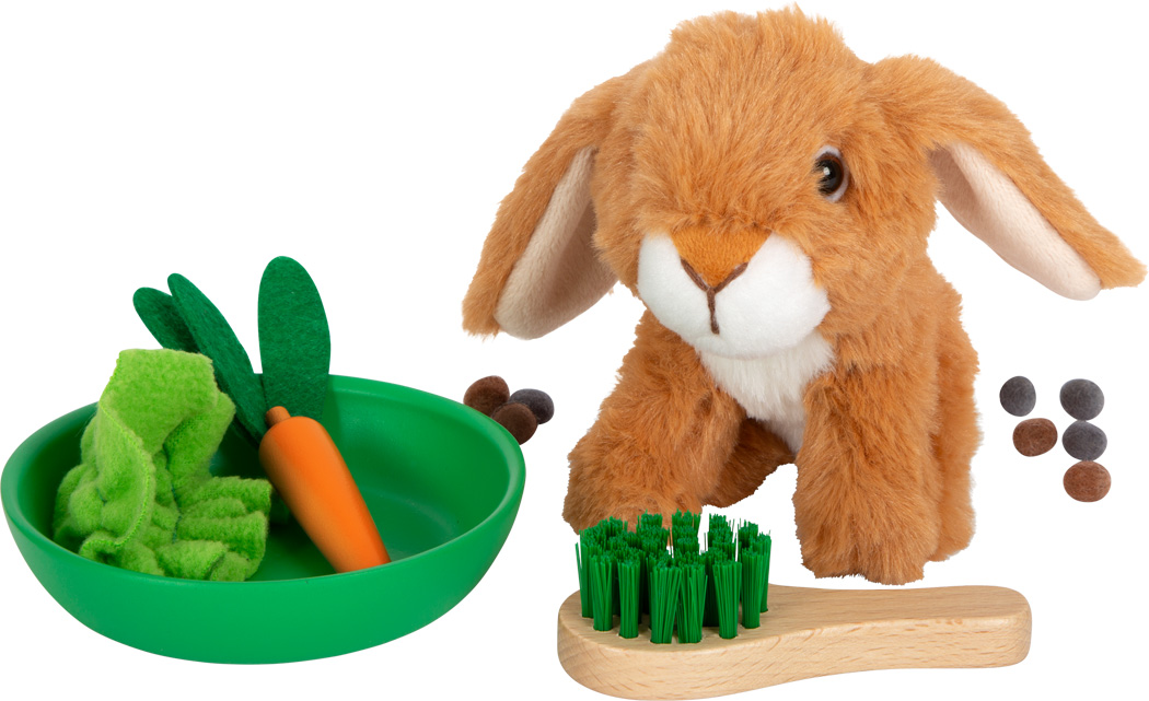 12399_small_foot_Hasenstall_Hase_Futternapf_Buerste Hasenstall mit Auslauf
