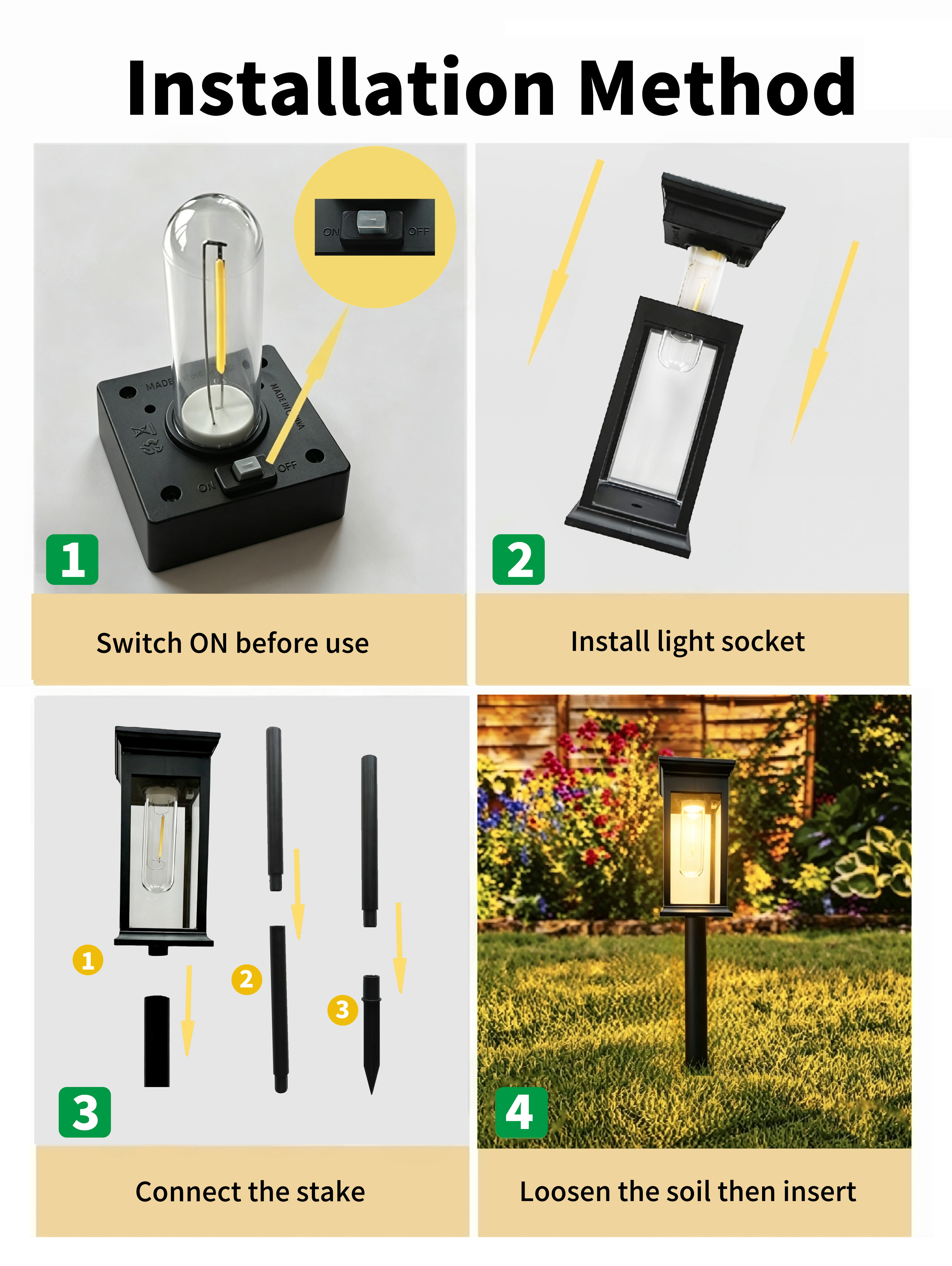 Solar-Filament-Gartenleuchten 4er-Set – DEULE