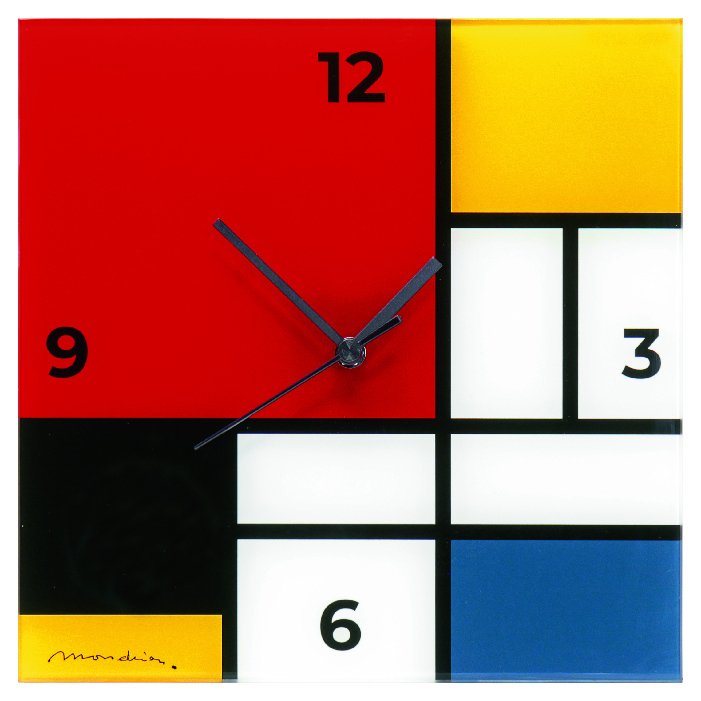 Wanduhr Komposition in Rot, Blau, Gelb und Schwarz - Piet Mondrian