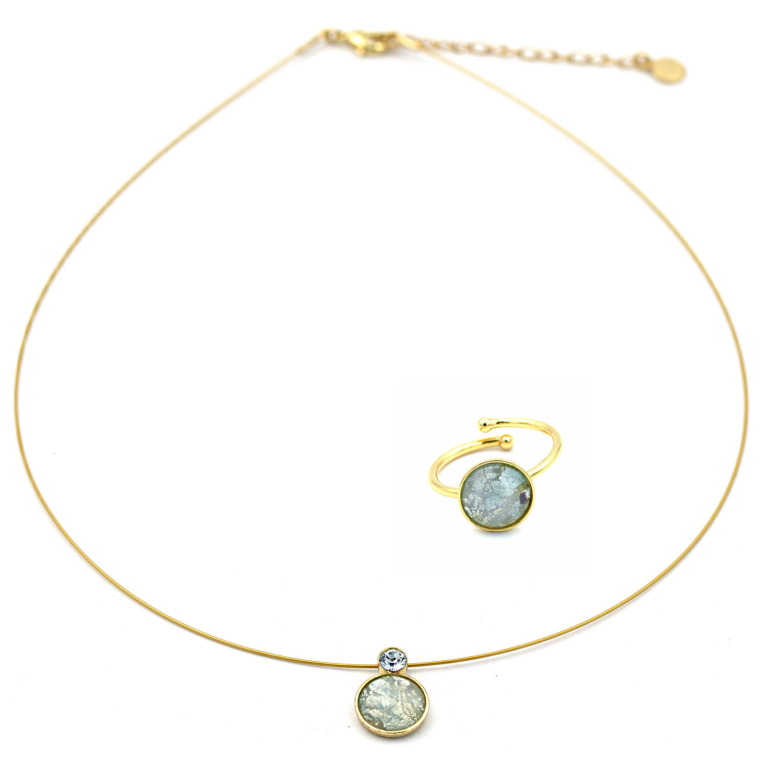 Schmuckset vergoldet mint – Kette & Ring – "Bohemia" 