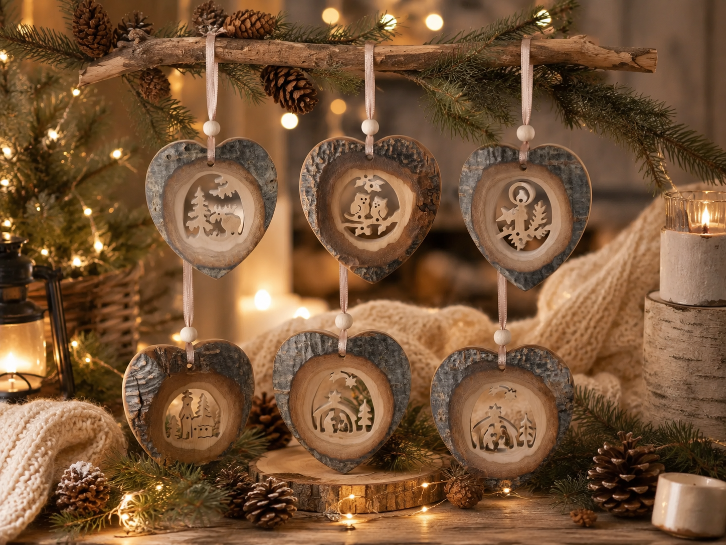 Weihnachtsanhänger Herz aus Naturrinde