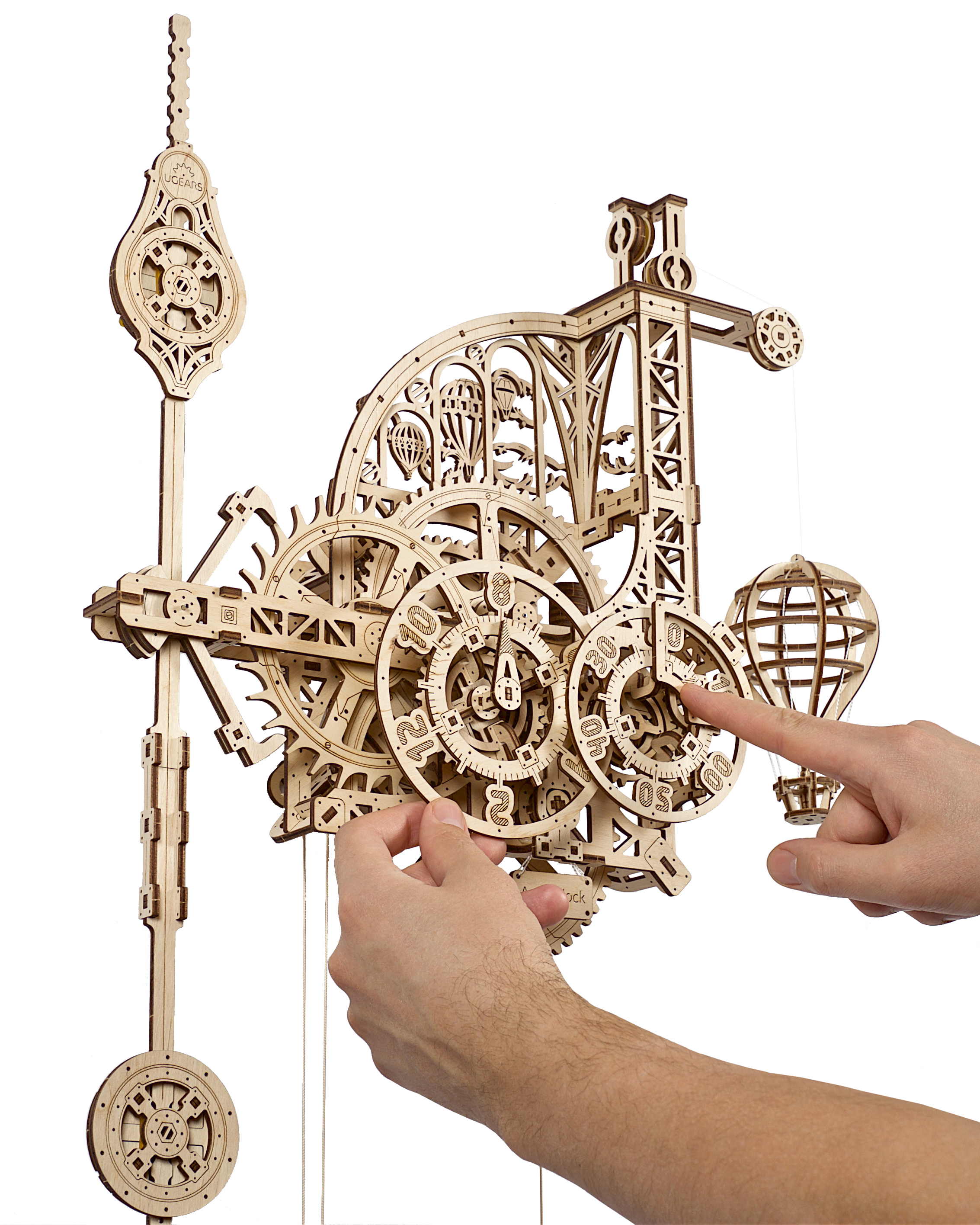 3D-Holzpuzzle Wanduhr mit Pendel