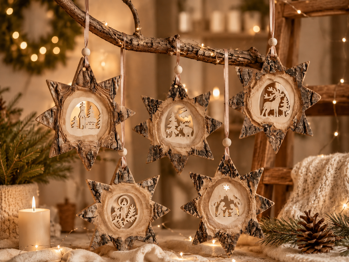 Weihnachtsstern aus Naturrinde