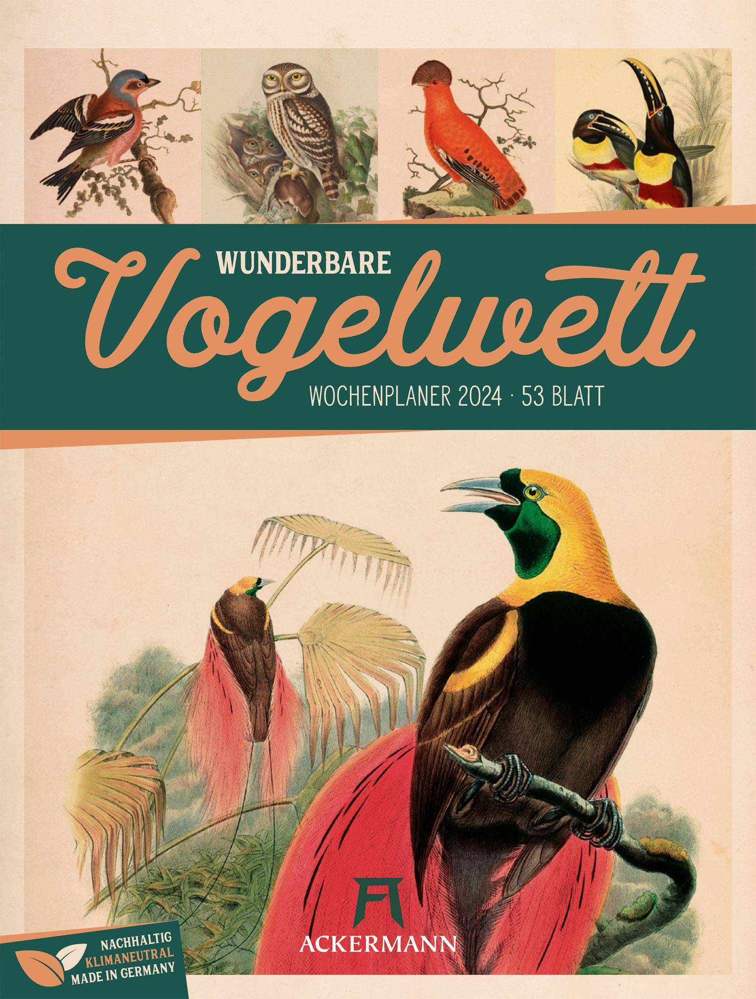 Wunderbare Vogelwelt - Vintage Wochenplaner Kalender 2024 Maße (B/H): 25 x 33 cm