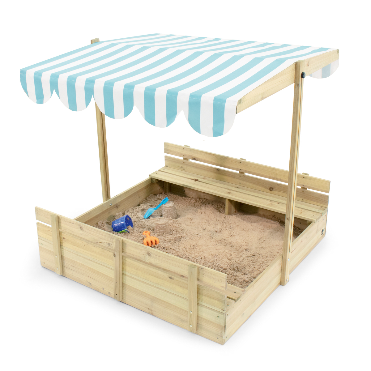 Sandkasten aus Holz mit Sonnendach