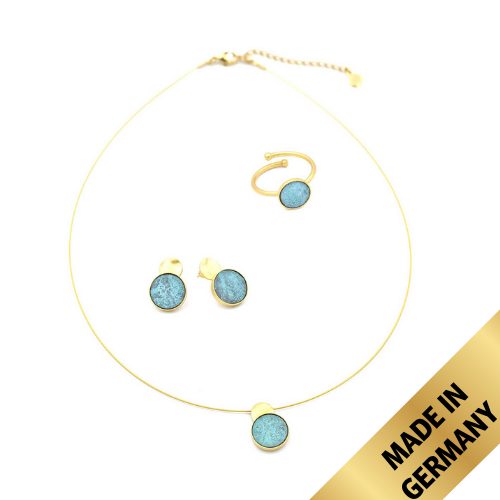 Schmuckset Kette, Ring & Ohrringe  | vergoldet | 03 Patina Türkis