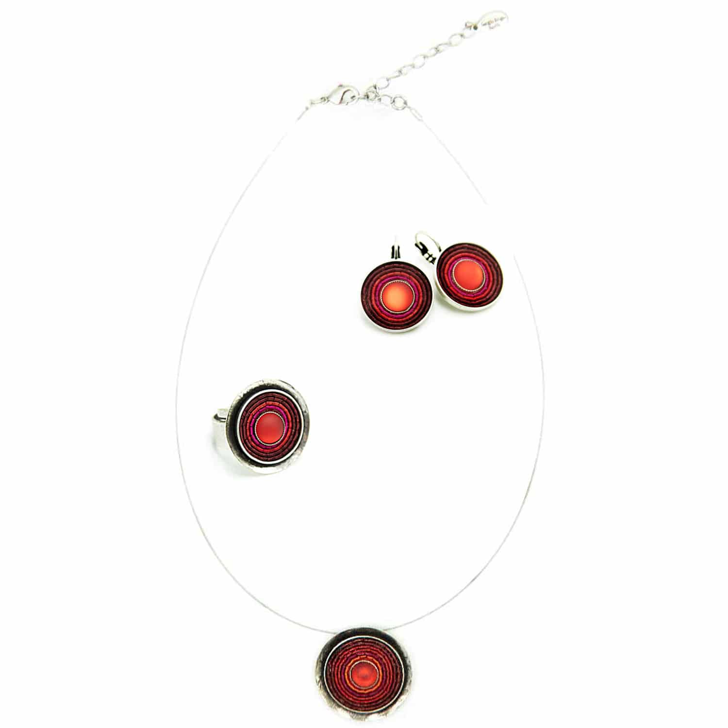 Schmuckset Kette, Ohrringe & Ring rot –  India Antik