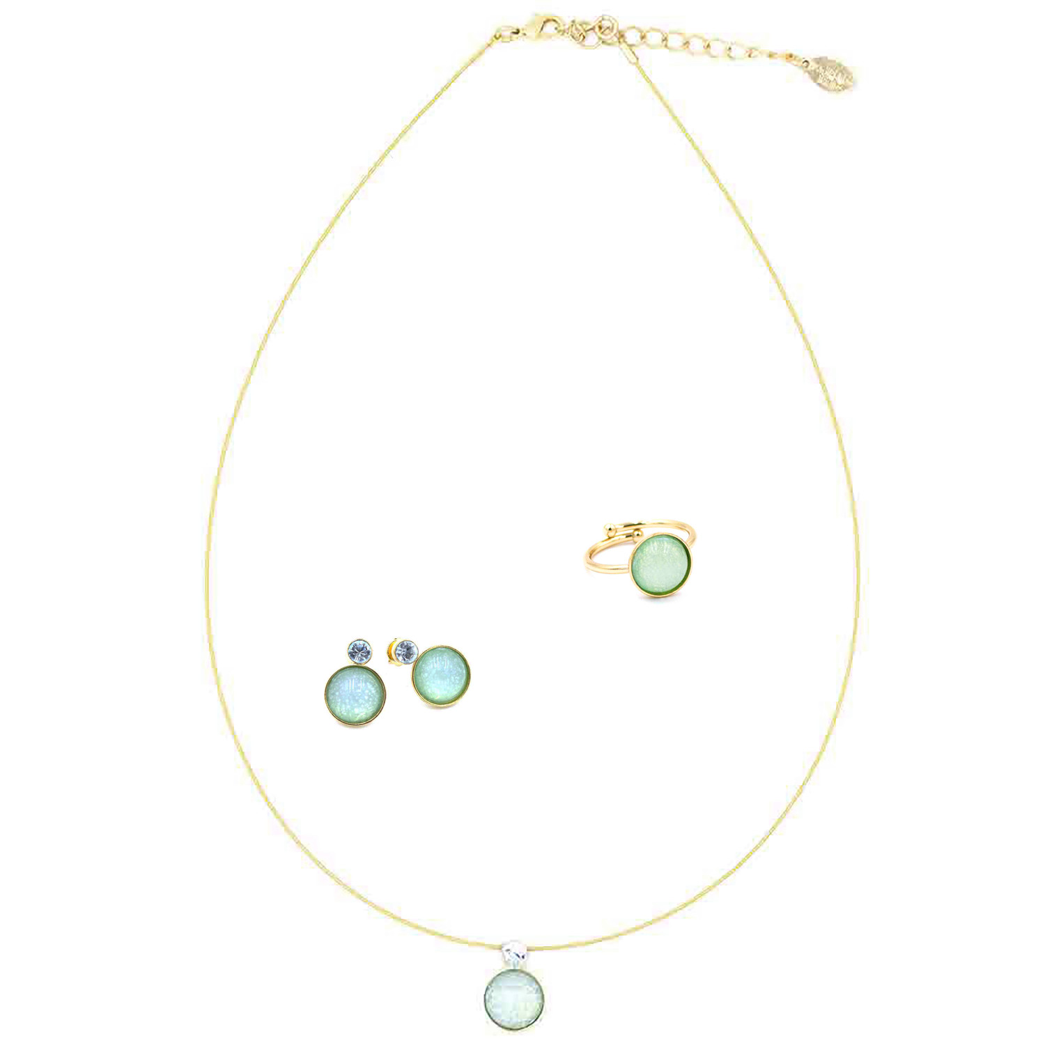 Schmuckset vergoldet mint – Kette, Ring & Ohrringe – "Bohemia"