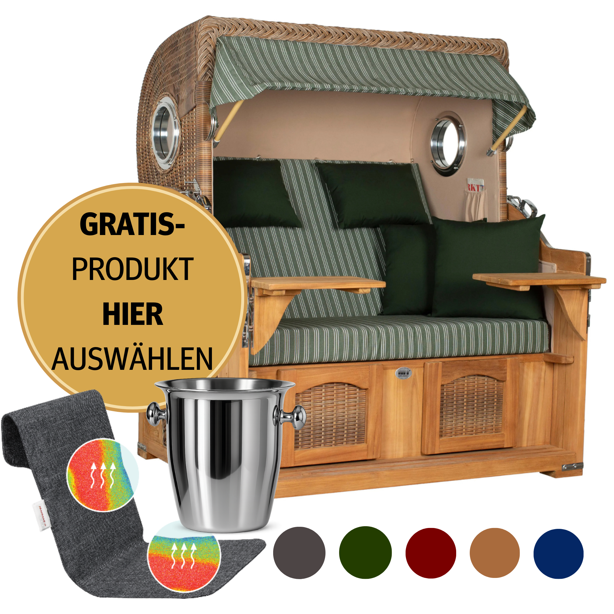 Strandkorb  2,5-Sitzer | Teakholz – Düne Grande Bullauge