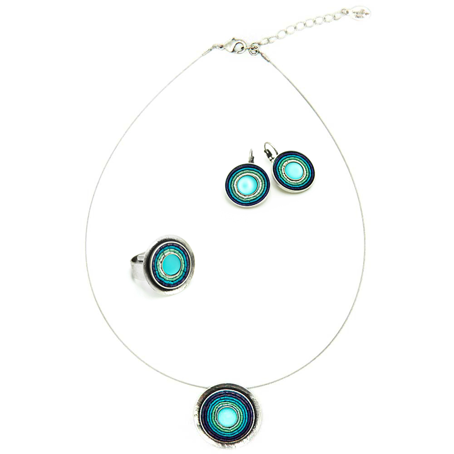 Schmuckset Kette & Ring & Ohrringe blau – India Antik