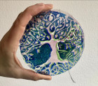 Kleines Fensterbild „Baum des Lebens“, Blau-Grün